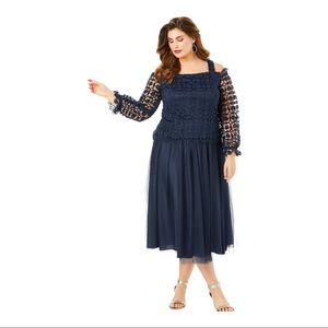 Roaman's Women's Plus Lace Overlay Dress navy 16W